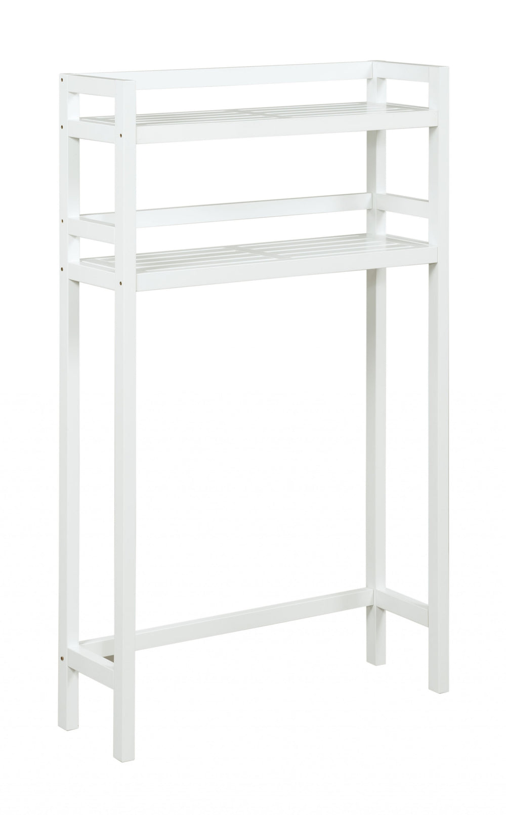 Homeroots 48" White Finish 2 Tier Solid Wood Over Toilet Organizer   380017