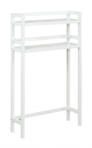 Homeroots 48" White Finish 2 Tier Solid Wood Over Toilet Organizer   380017