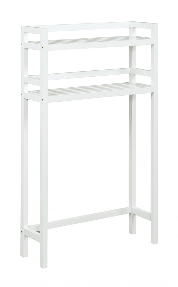 Homeroots 48" White Finish 2 Tier Solid Wood Over Toilet Organizer   380017