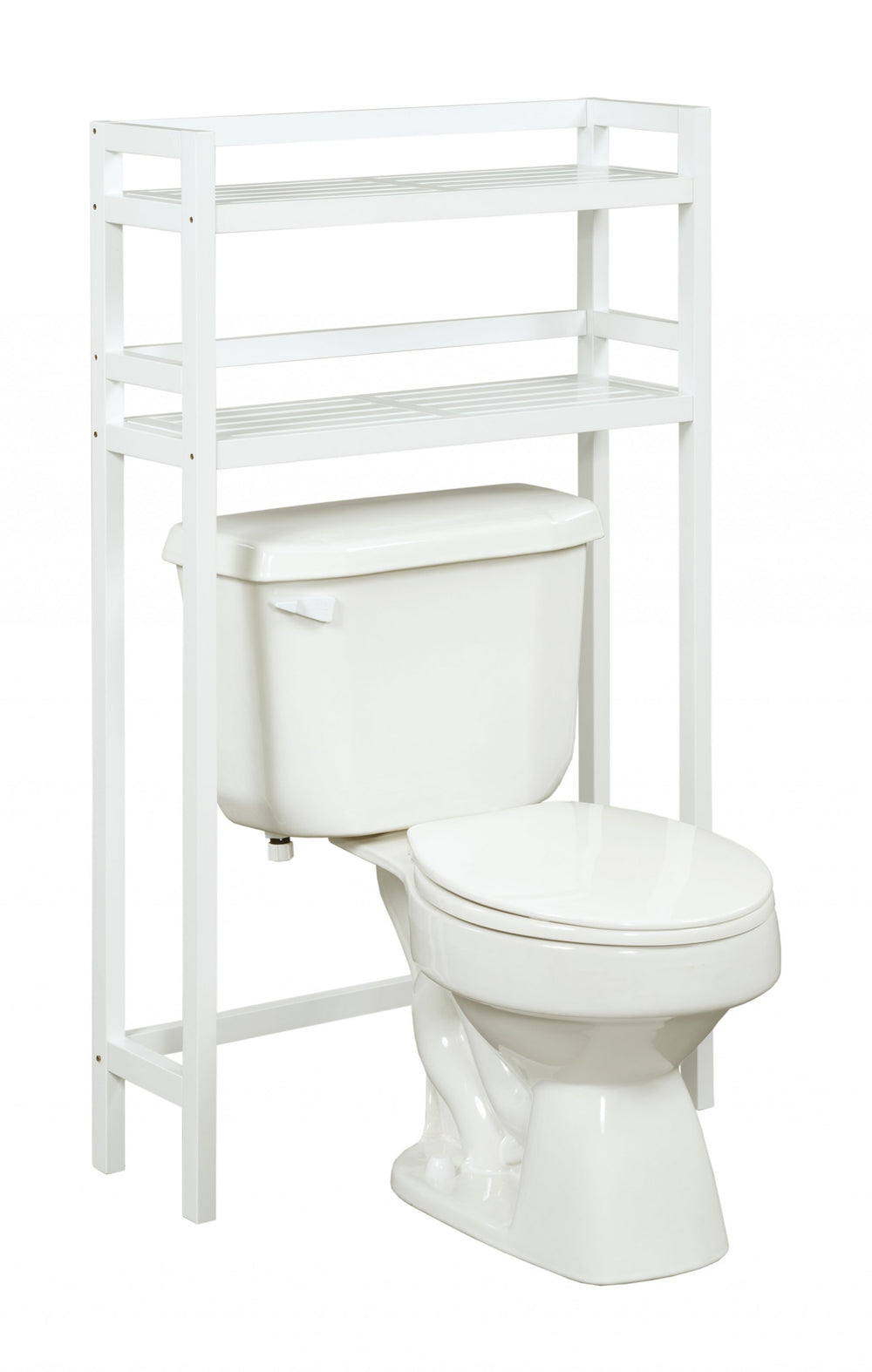 Homeroots 48" White Finish 2 Tier Solid Wood Over Toilet Organizer   380017