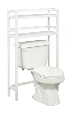 Homeroots 48" White Finish 2 Tier Solid Wood Over Toilet Organizer   380017