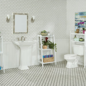 Homeroots 48" White Finish 2 Tier Solid Wood Over Toilet Organizer   380017