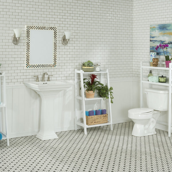 Homeroots 48" White Finish 2 Tier Solid Wood Over Toilet Organizer   380017