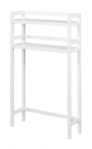 Homeroots 48" White Finish 2 Tier Solid Wood Over Toilet Organizer   380017
