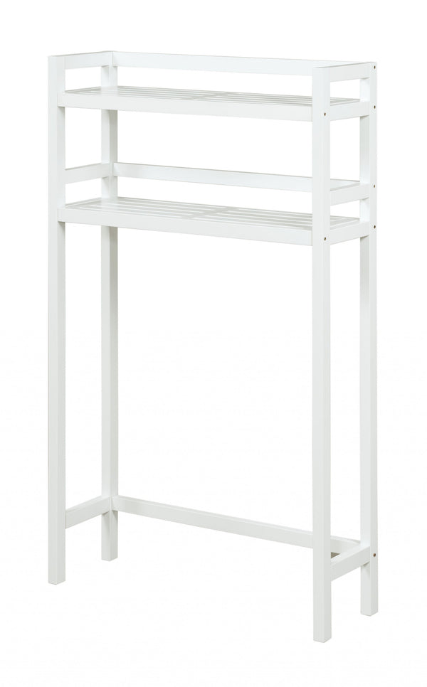 Homeroots 48" White Finish 2 Tier Solid Wood Over Toilet Organizer   380017