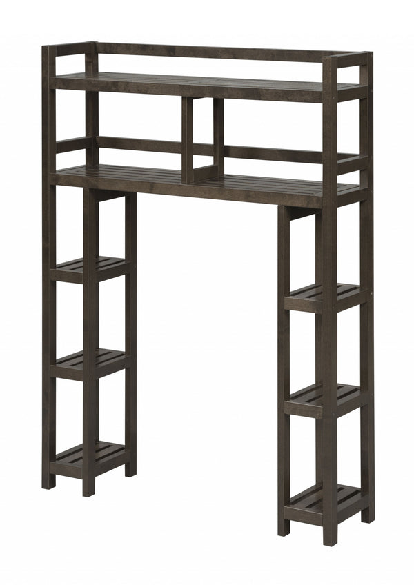 Homeroots Espresso Finish 2 Tier Solid Wood Over Toilet Organizer   380018