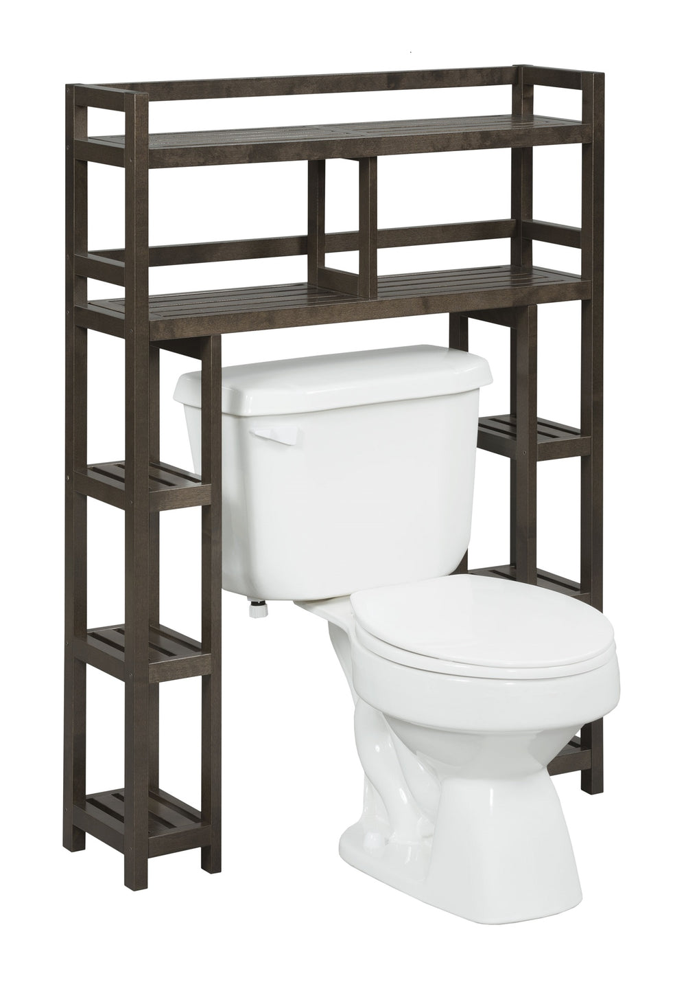 Homeroots Espresso Finish 2 Tier Solid Wood Over Toilet Organizer   380018