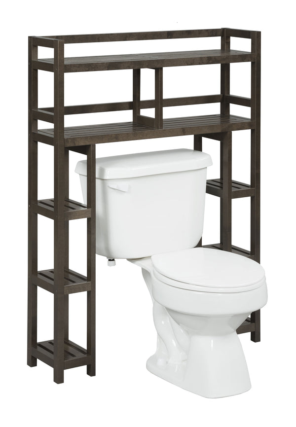 Homeroots Espresso Finish 2 Tier Solid Wood Over Toilet Organizer   380018