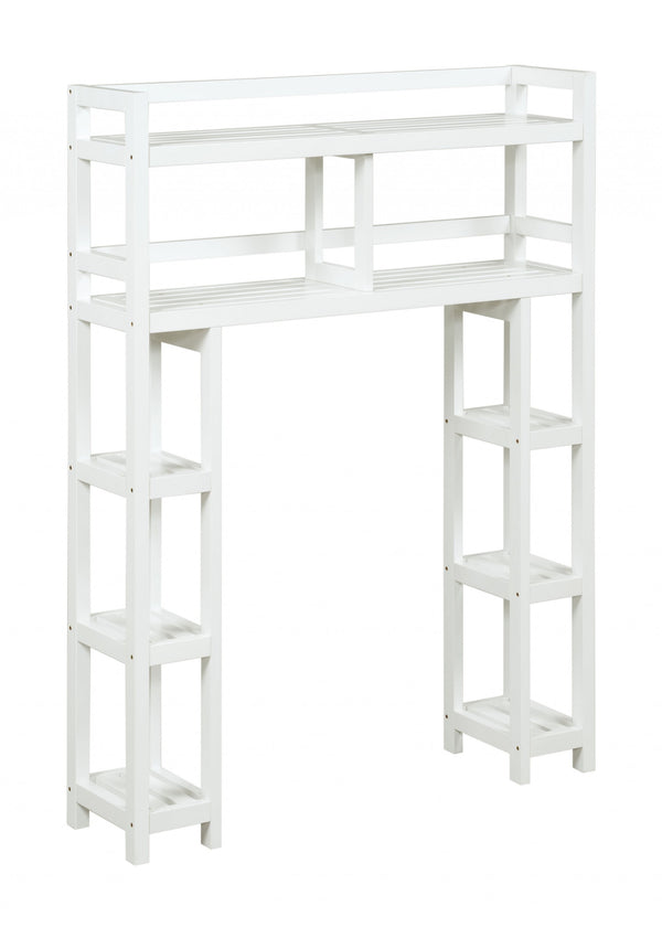 Homeroots White Finish 2 Tier Solid Wood Over Toilet Organizer   380020