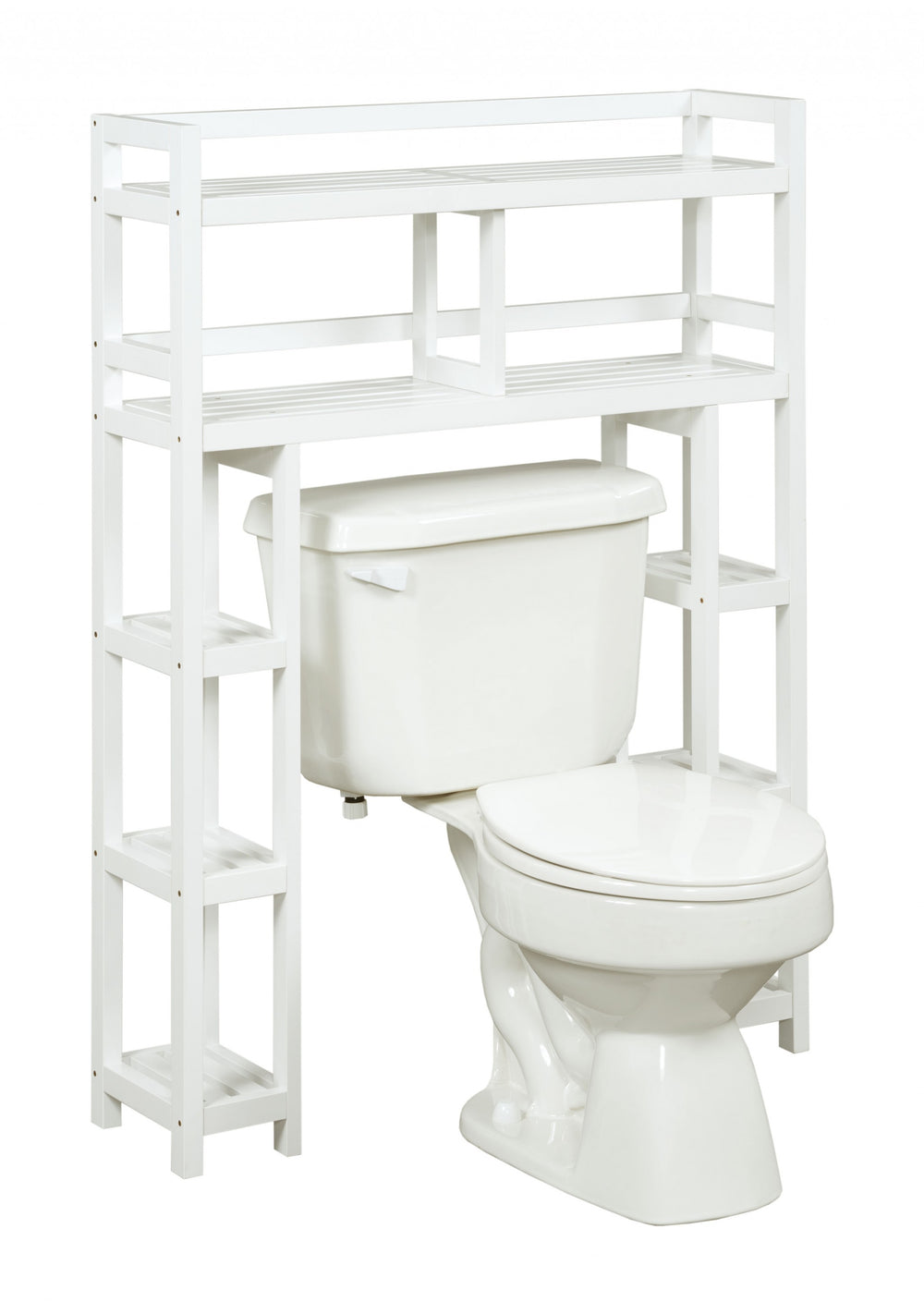 Homeroots White Finish 2 Tier Solid Wood Over Toilet Organizer   380020
