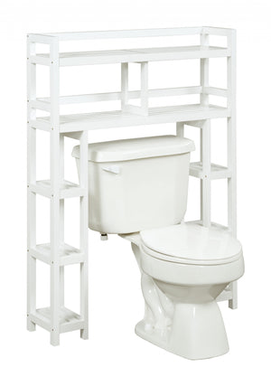 Homeroots White Finish 2 Tier Solid Wood Over Toilet Organizer   380020
