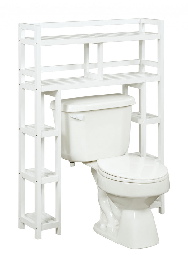 Homeroots White Finish 2 Tier Solid Wood Over Toilet Organizer   380020