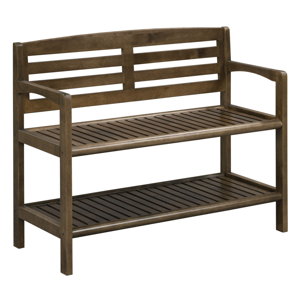Homeroots Chestnut Finish Solid Wood Slat Bench With High Back And Shelf  Solid Wood 380021