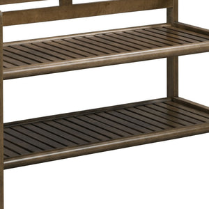 Homeroots Chestnut Finish Solid Wood Slat Bench With High Back And Shelf  Solid Wood 380021