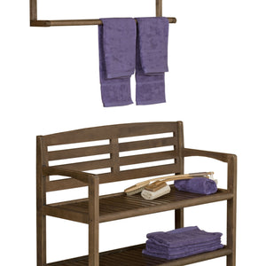 Homeroots Chestnut Finish Solid Wood Slat Bench With High Back And Shelf  Solid Wood 380021