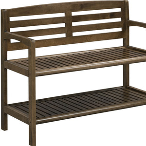 Homeroots Chestnut Finish Solid Wood Slat Bench With High Back And Shelf  Solid Wood 380021