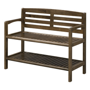 Homeroots Chestnut Finish Solid Wood Slat Bench With High Back And Shelf  Solid Wood 380021
