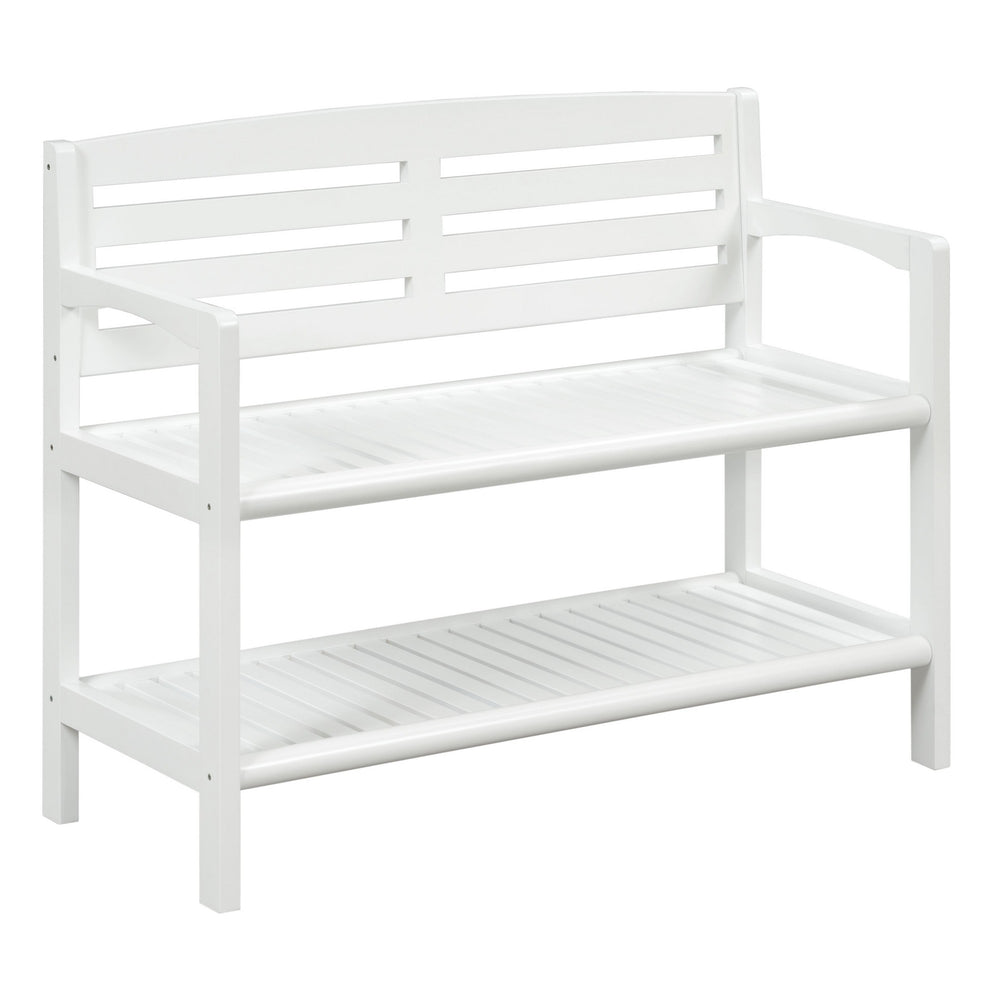 Homeroots White Finish Solid Wood Slat Bench With High Back And Shelf  Wood 380022