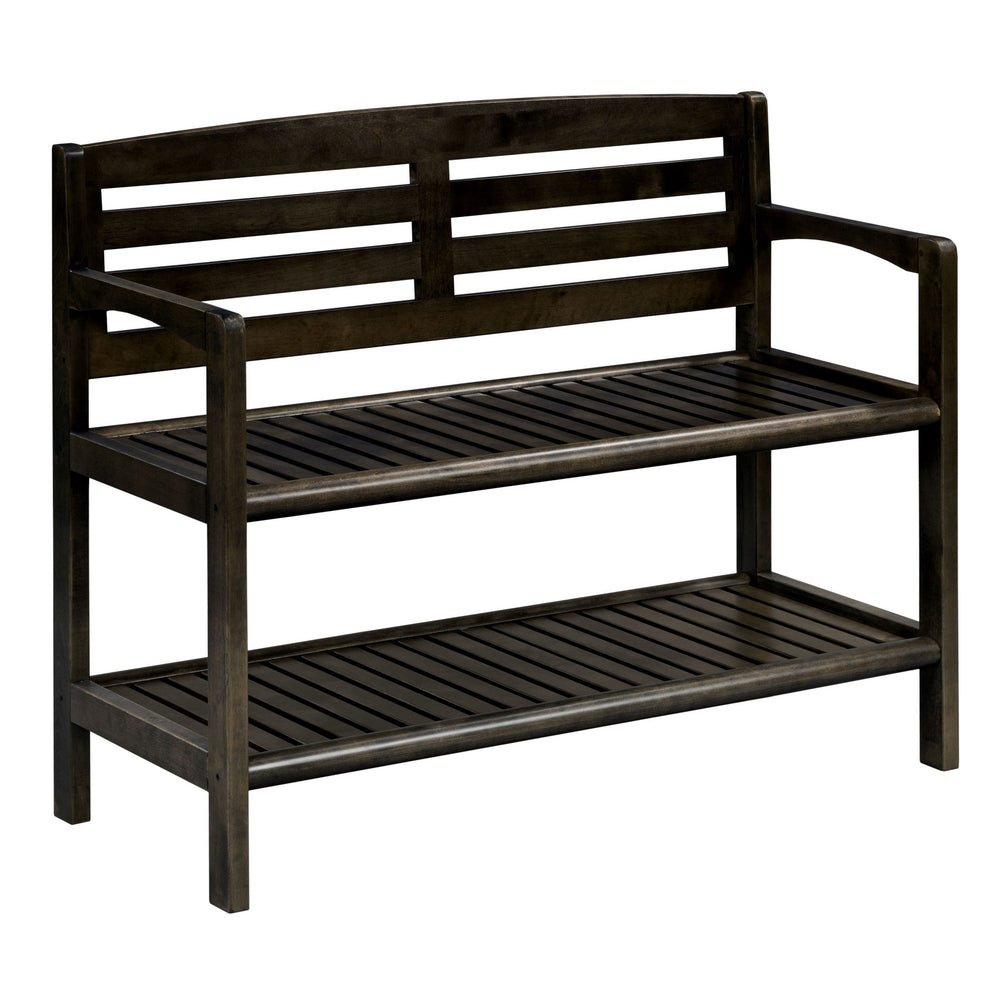 Homeroots Espresso Finish Solid Wood Slat Bench With High Back And Shelf  Solid Wood 380023