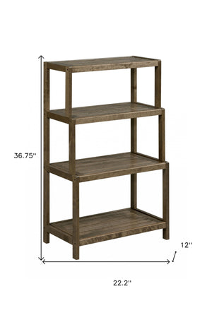 Homeroots 37" Chestnut Solid Wood Four Tier Step Bookcase   380029