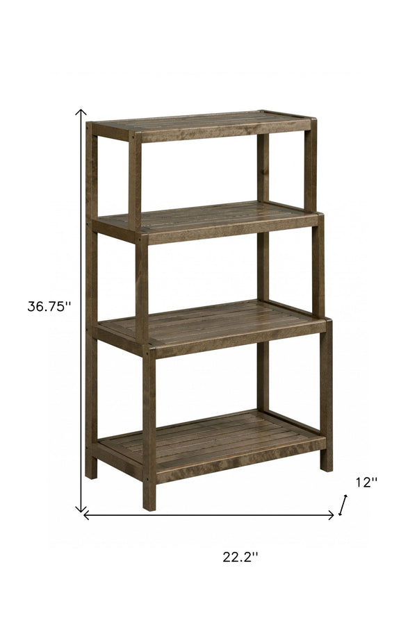 Homeroots 37" Chestnut Solid Wood Four Tier Step Bookcase   380029