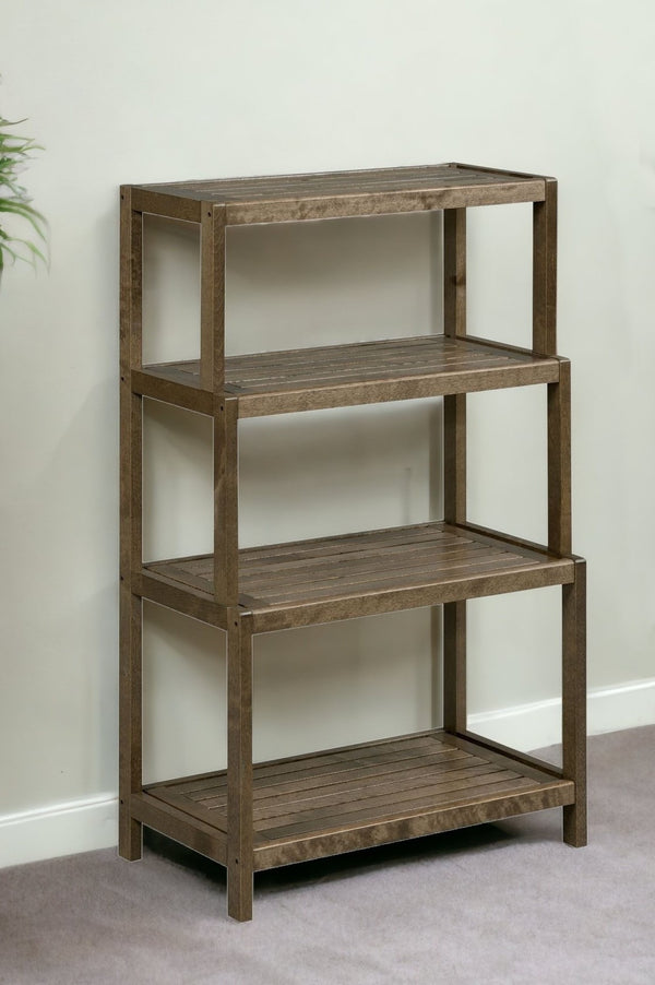 Homeroots 37" Chestnut Solid Wood Four Tier Step Bookcase   380029