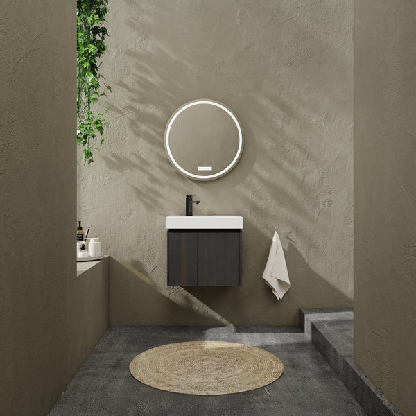 English Elm 24 Inch Bathroom Vanity Floating Ceramic Basin Sink Combo with Double-Door Wall-Mounted Storage Cabinet Durable Engineered Wood Modern Design Black W1972P190342