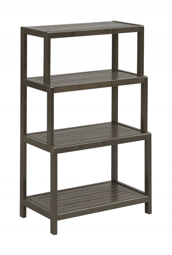 Homeroots 37" Espresso Solid Wood Four Tier Step Bookcase   380030