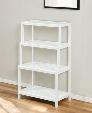 Homeroots 37" White Solid Wood Four Tier Step Bookcase   380031