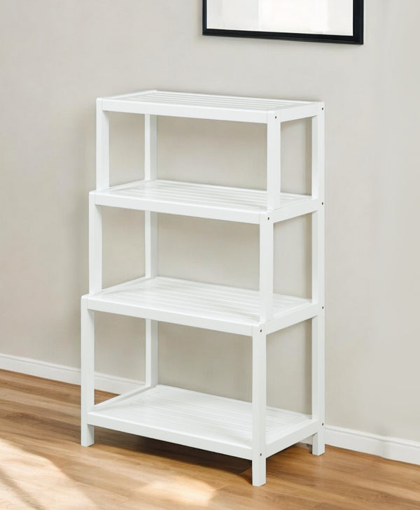 Homeroots 37" White Solid Wood Four Tier Step Bookcase   380031