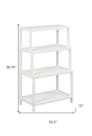 Homeroots 37" White Solid Wood Four Tier Step Bookcase   380031