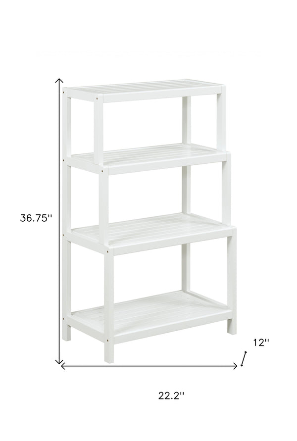 Homeroots 37" White Solid Wood Four Tier Step Bookcase   380031
