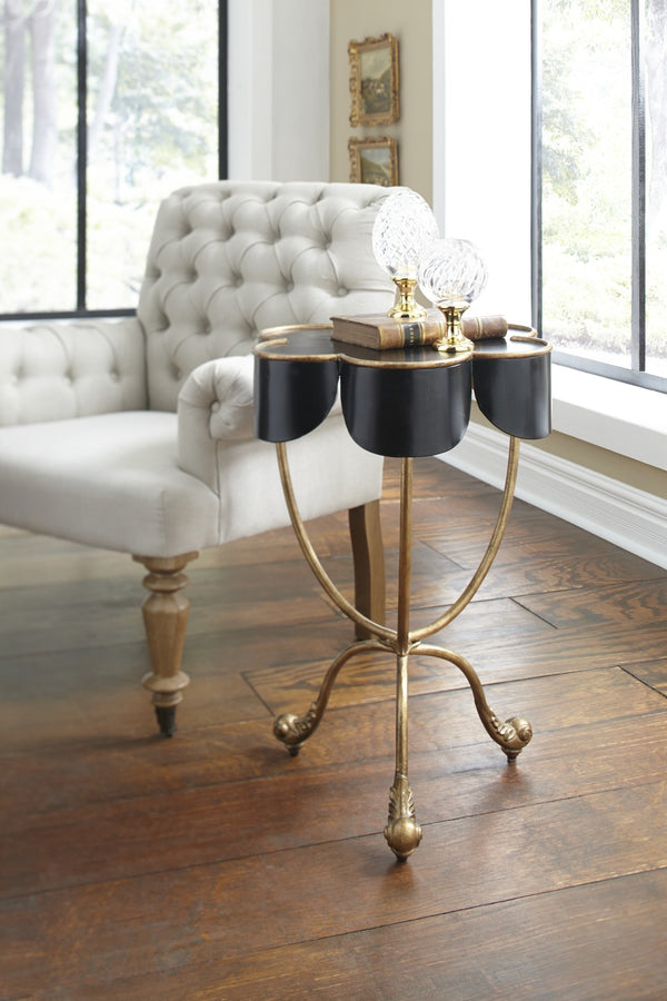 Chelsea House Seville Matte Black Accent Table With Antique Gold Trim — Compact Round Side Table For Small Spaces 380035