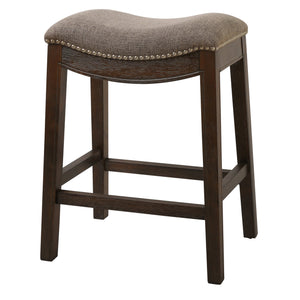 Homeroots 26" Gray And Wood Brown Fabric And Solid Wood Backless Counter Height Bar Chair   380056