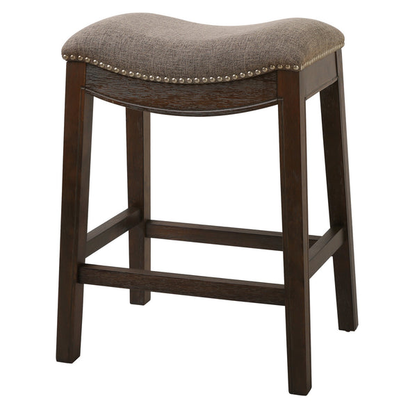 Homeroots 26" Gray And Wood Brown Fabric And Solid Wood Backless Counter Height Bar Chair   380056