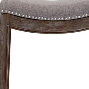 HomeRoots 26" Gray Fabric and Brown Solid Wood Backless Counter Stool with Footrest for Kitchen & Bar Use 380056