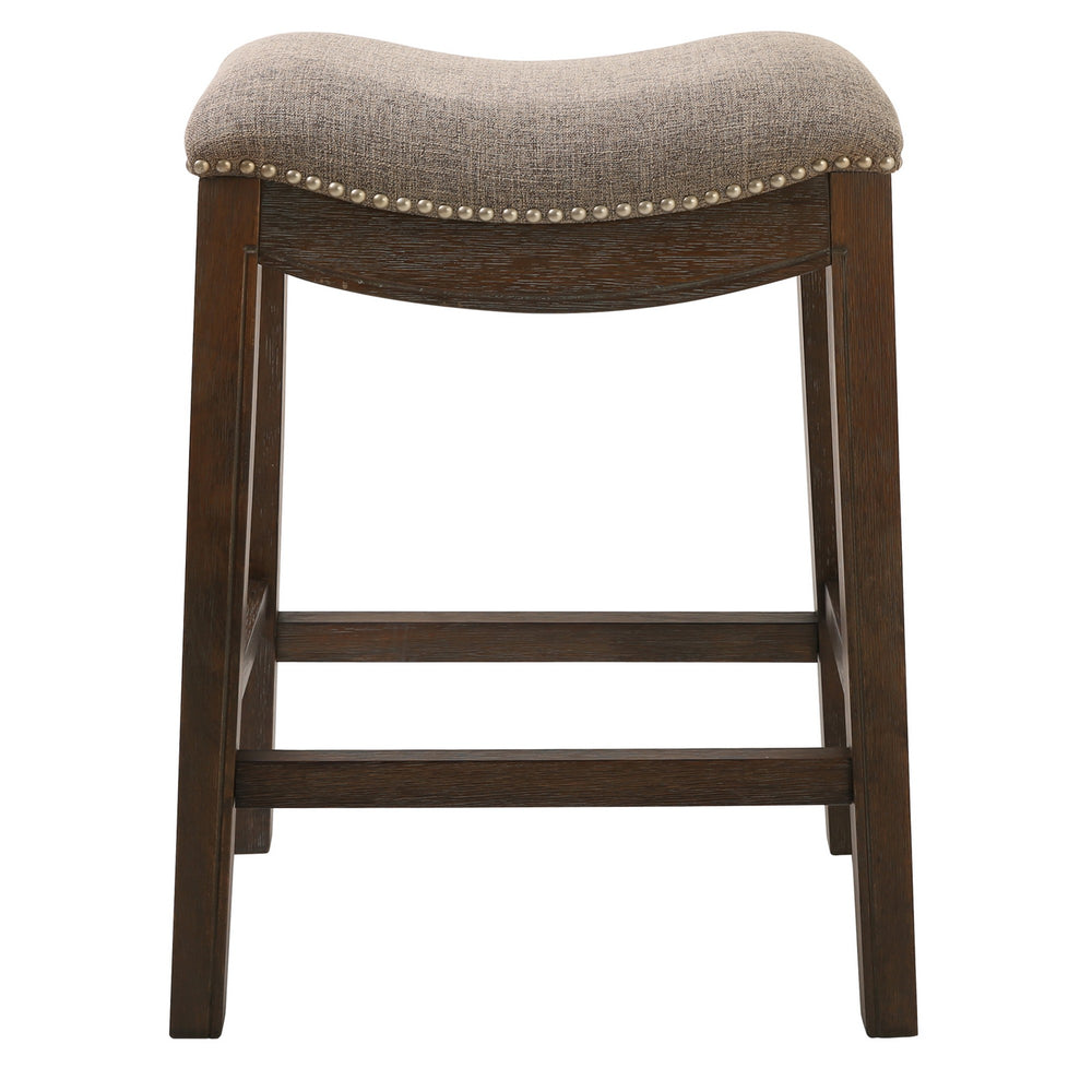 Homeroots 26" Gray And Wood Brown Fabric And Solid Wood Backless Counter Height Bar Chair   380056