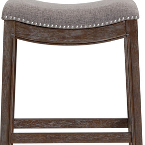 HomeRoots 26" Gray Fabric and Brown Solid Wood Backless Counter Stool with Footrest for Kitchen & Bar Use 380056