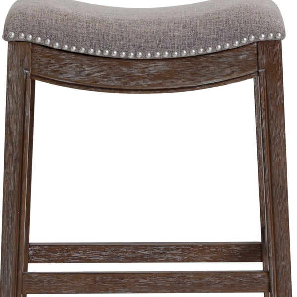 HomeRoots 26" Gray Fabric and Brown Solid Wood Backless Counter Stool with Footrest for Kitchen & Bar Use 380056