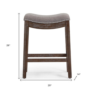 HomeRoots 26" Gray Fabric and Brown Solid Wood Backless Counter Stool with Footrest for Kitchen & Bar Use 380056