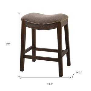 Homeroots 26" Gray And Wood Brown Fabric And Solid Wood Backless Counter Height Bar Chair   380056