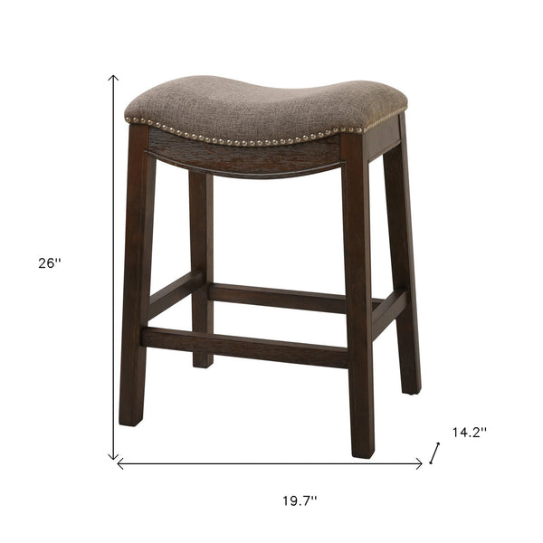 Homeroots 26" Gray And Wood Brown Fabric And Solid Wood Backless Counter Height Bar Chair   380056