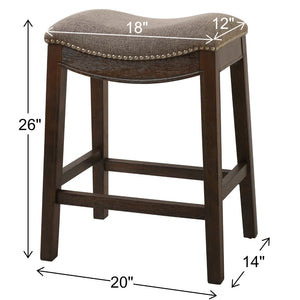 HomeRoots 26" Gray Fabric and Brown Solid Wood Backless Counter Stool with Footrest for Kitchen & Bar Use 380056