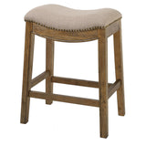 Homeroots 26" Cream And Wood Brown Fabric And Solid Wood Backless Counter Height Bar Chair   380057