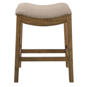 Homeroots 26" Cream And Wood Brown Fabric And Solid Wood Backless Counter Height Bar Chair   380057