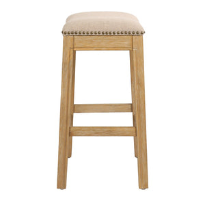HomeRoots 26" Cream Saddle Stool with Solid Wood Frame | Rustic Backless Bar Chair for Modern Farmhouse Style 380057
