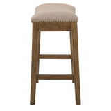 Homeroots 26" Cream And Wood Brown Fabric And Solid Wood Backless Counter Height Bar Chair   380057