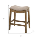 Homeroots 26" Cream And Wood Brown Fabric And Solid Wood Backless Counter Height Bar Chair   380057