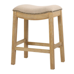 HomeRoots 26" Cream Saddle Stool with Solid Wood Frame | Rustic Backless Bar Chair for Modern Farmhouse Style 380057