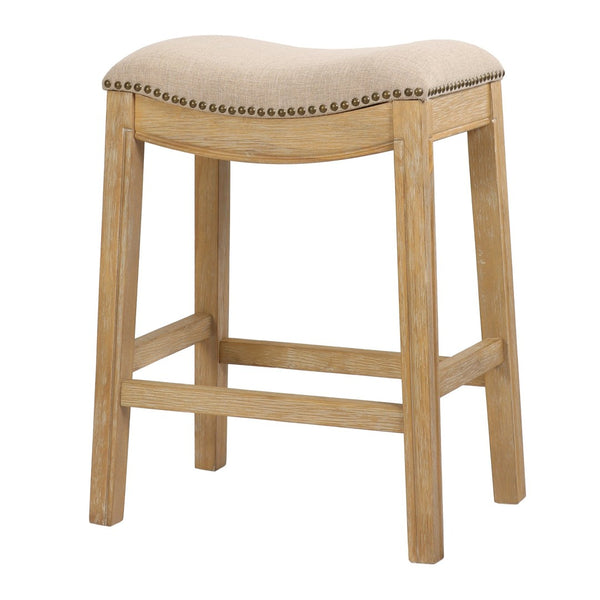 HomeRoots 26" Cream Saddle Stool with Solid Wood Frame | Rustic Backless Bar Chair for Modern Farmhouse Style 380057